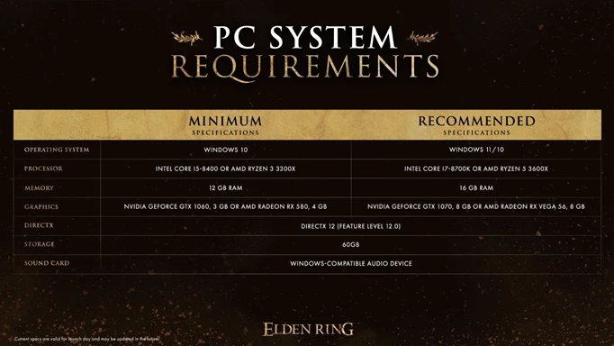 Elden Ring PC Specs: The specifications for running Elden Ring on PC