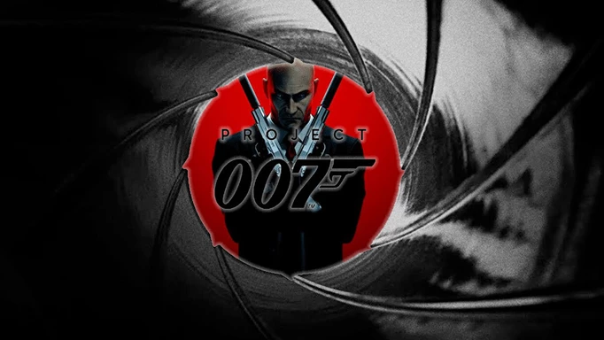 Agent 47, the iconic Hitman, behind the logo of Project 007
