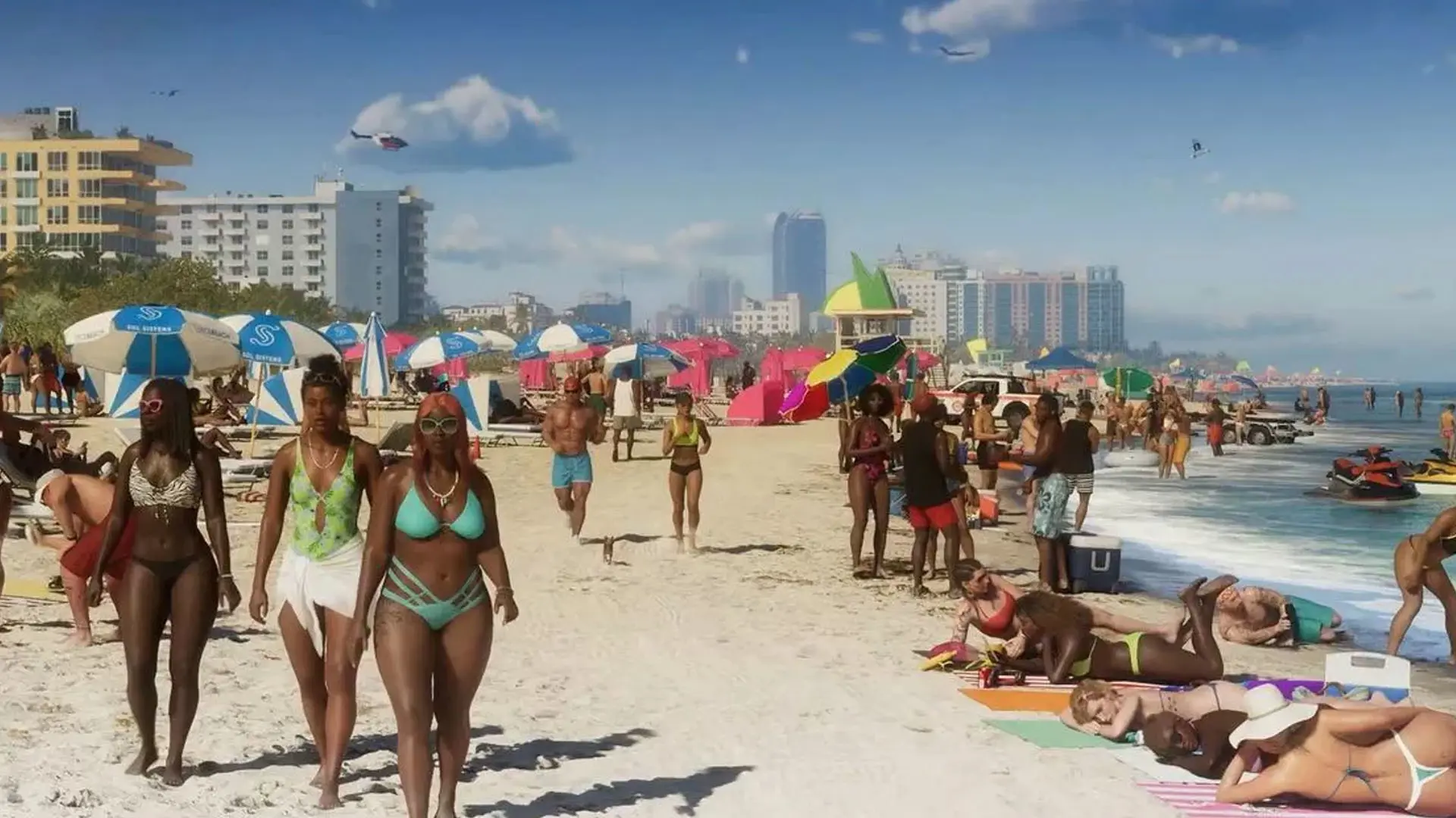 A beach scene as it appears in the trailer for GTA 6.