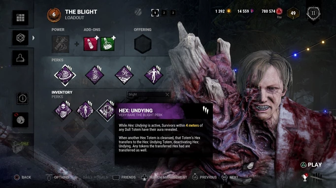 The Blight, wearing the Resident Evil William Birkin cosmetic, with his Perk Hex: Undying, one of the best Perks in Dead by Daylight
