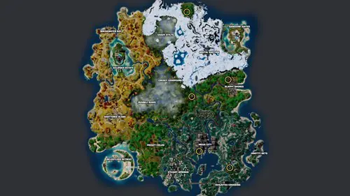 A map of where to find muscle car parts in Fortnite