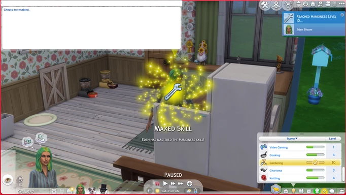Achieving max Handiness Skill in The Sims 4 with its cheat code
