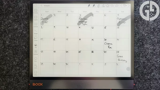 Image of the calendar interface