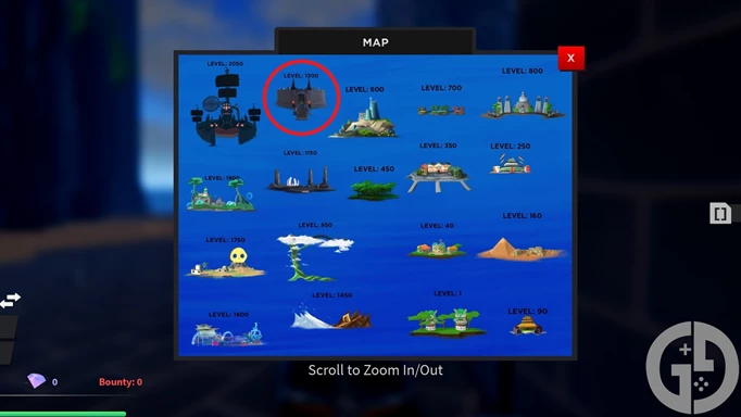 Image of the HAZE PIECE map with Impel Jail Island circled
