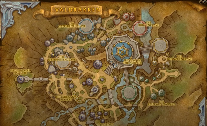 A map of Valdrakken in World of Warcraft