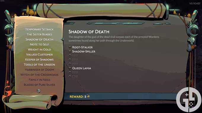 Image of the Shadow of Death Fates List quest in Hades 2