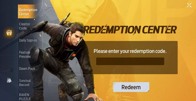 An in-game code redemption screen in Undawn, where you can enter your codes for free rewards