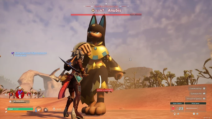 Alpha anubis in twilight dunes absolutely out sizing the player in palworld
