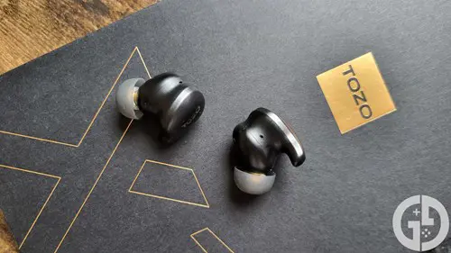 Close up of the TOZO Golden X1 wireless earphones