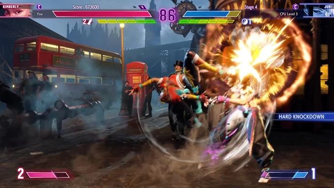 Kimberly hitting Juri with a special move in Street Fighter 6