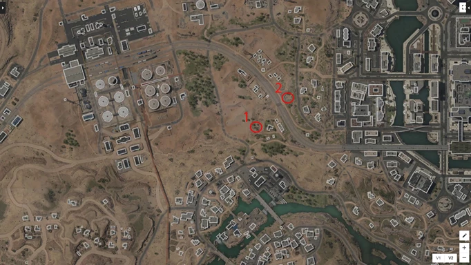 Map showing two locations for Smuggling Tunnels in MW2 DMZ