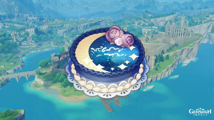 A birthday cake from Genshin Impact, one of the gifts you'll be able to receive