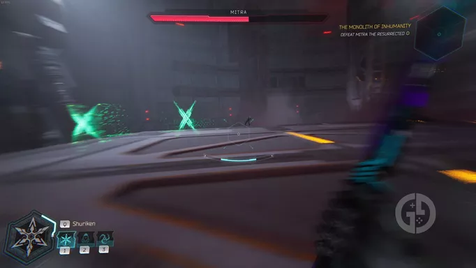 the x attack in phase two of the Mitra boss fight in Ghostrunner 2