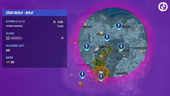 Screenshot showing the map in Fortnite