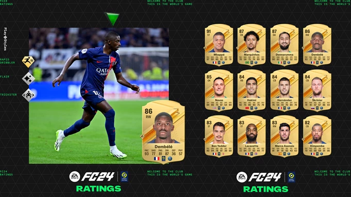 Image of Dembele and the Ligue 1 highest rated players in EA FC 24