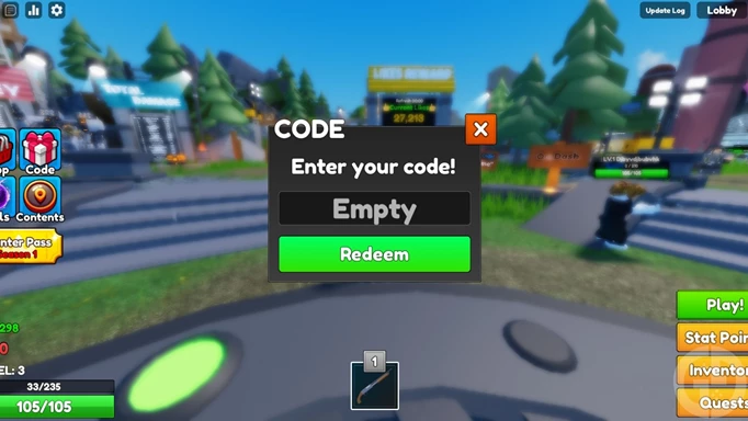 The code redemption screen for Roblox Zombie Hunter