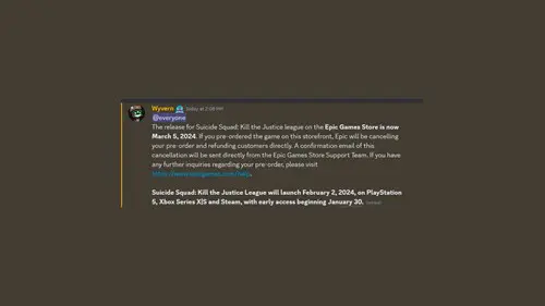 Kill the Justice League Epic Store delay