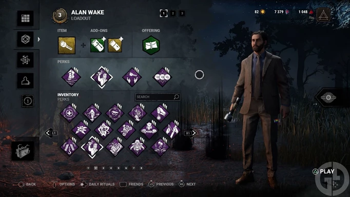 The Champion of Light build for Alan Wake in Dead by Daylight, with the Perks, Fixated, Champion of Light, Residual Manifest and Smash Hit
