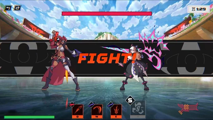 A screenshot of the Soul Fighter meta game, called Tournament of Souls, showing two Champions in a fighting game stage