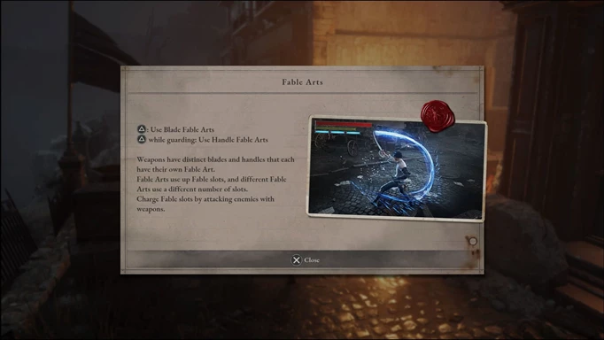 An in-game description of Fable Arts in Lies of P