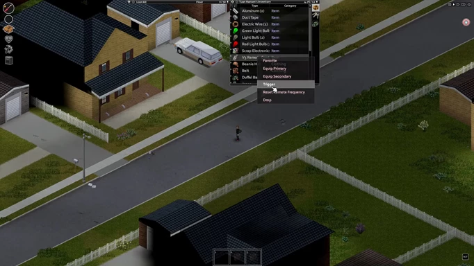 A screengrab of the game Project Zomboid, with a character walking along an empty road.