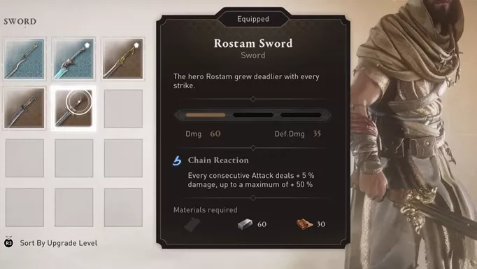 The Rostam Sword in the inventory in Assassin's Creed Mirage