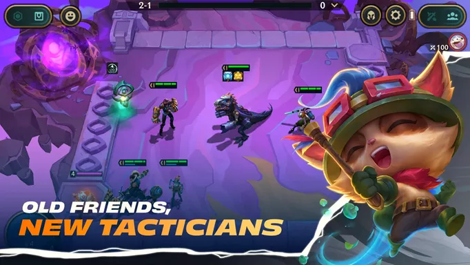 Key art for TFT with text "Old friends, new tacticians"