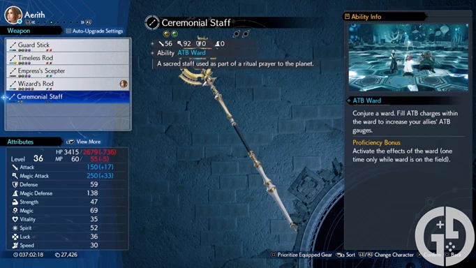 Image of Aerith's Ceremonial Staff weapon in Final Fantasy 7 Rebirth