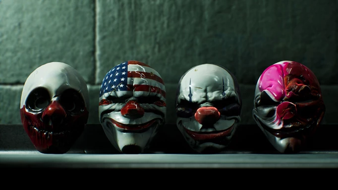 The masks of Wolf, Dallas, Chains and Hoxton in PAYDAY 3
