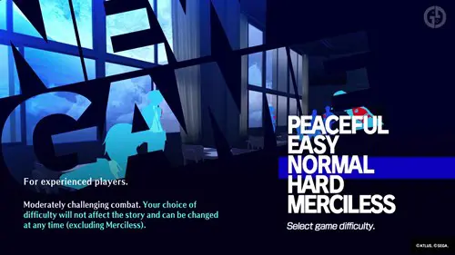 The Persona 3 Reload difficulty settings menu