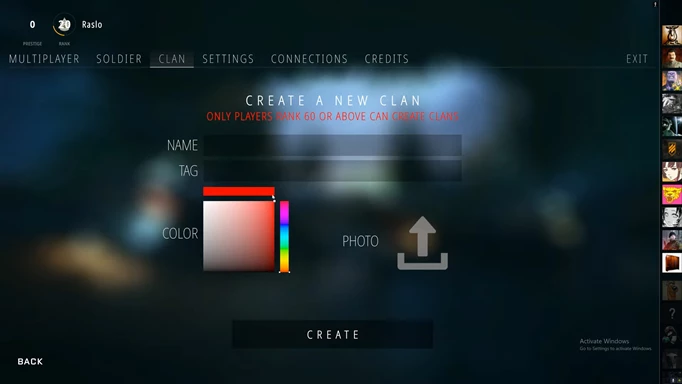 an image of the BattleBit Remastered create a new clan screen