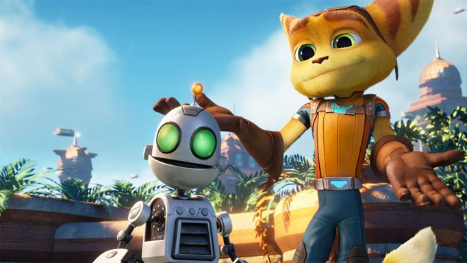 Ratchet shrugs as Clank looks on incredulous, in Ratchet & Clank.