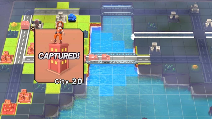 Advance Wars 1+2 Re-Boot Camp review screenshot showing a building being captured