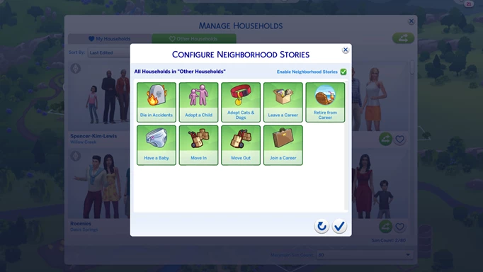 The Sims 4, Neighbourhood Stories options