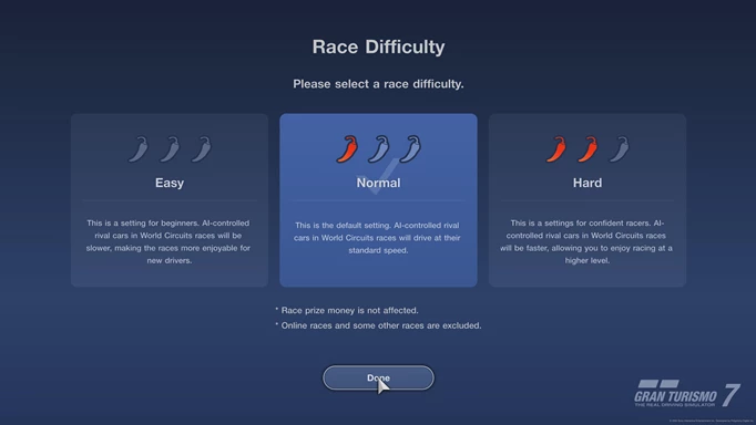 Best Gran Turismo 7 Settimng: Difficulty settings