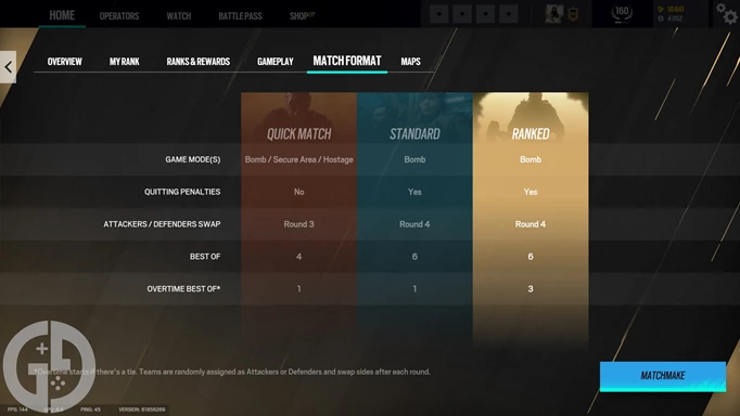 Image of the ranked rules in Rainbow Six Siege