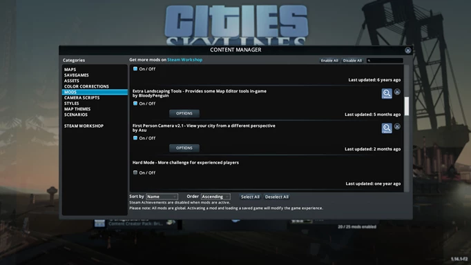 Cities Skylines First Person Mod enable menu