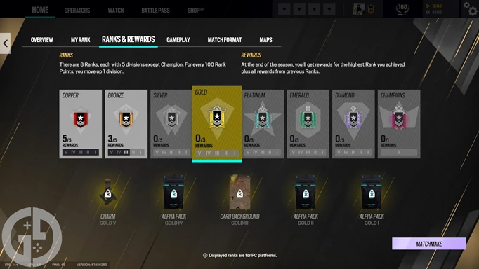 Image of the gold ranked rewards in Rainbow Six Siege
