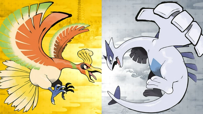 Key art from Pokémon Heart Gold and Pokémon Souls Silver, the best Pokémon game, featuring the legendries Ho-Oh and Lugia