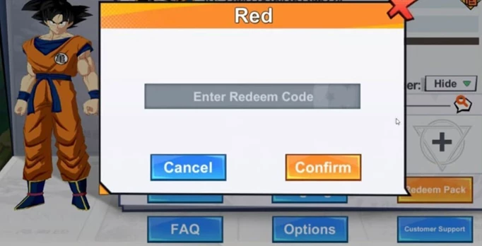 Image shows an in-game menu for redeeming codes in Saiyan: Rise of Civilization