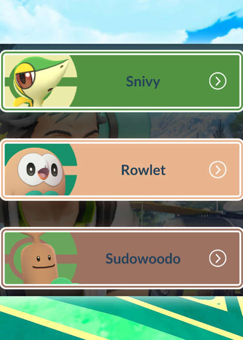 Pokemon GO choose a path: Snivy, Rowlet, or Sudowoodo?