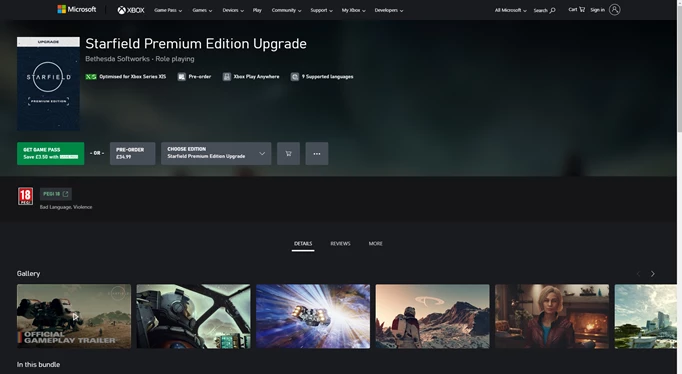 an image of the Starfield Premium Edition Upgrade, which lets you play Starfield Early Access with Xbox Game Pass