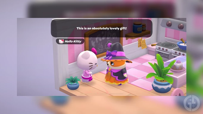 screenshot of characters in hello kitty island adventure