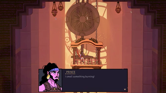 Rogue Prince of Persia gameplay screenshot showing the Prince speaking