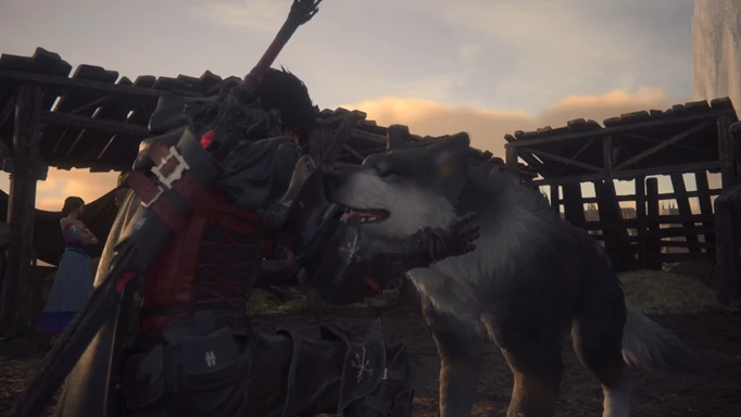 Image of Clive petting Torgal in Final Fantasy 16