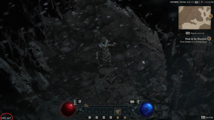 an image of the Diablo 4 FPS counter being highlighted in the bottom left corner
