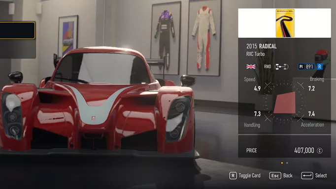The Radical RXC Turbo, the fastest r-class car in Forza Motorsport