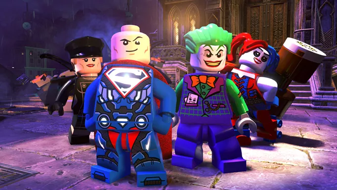 Four characters from LEGO DC Super Villains in a row