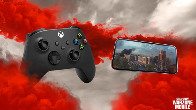 An Xbox controller beside a phone playing Warzone Mobile