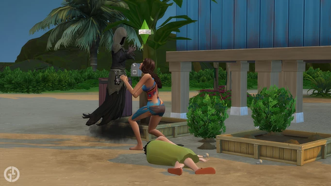 Image of a Sim pleading with the Grim Reaper